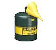 Justrite 5-Gallon Type I Safety Can with Funnel - Green